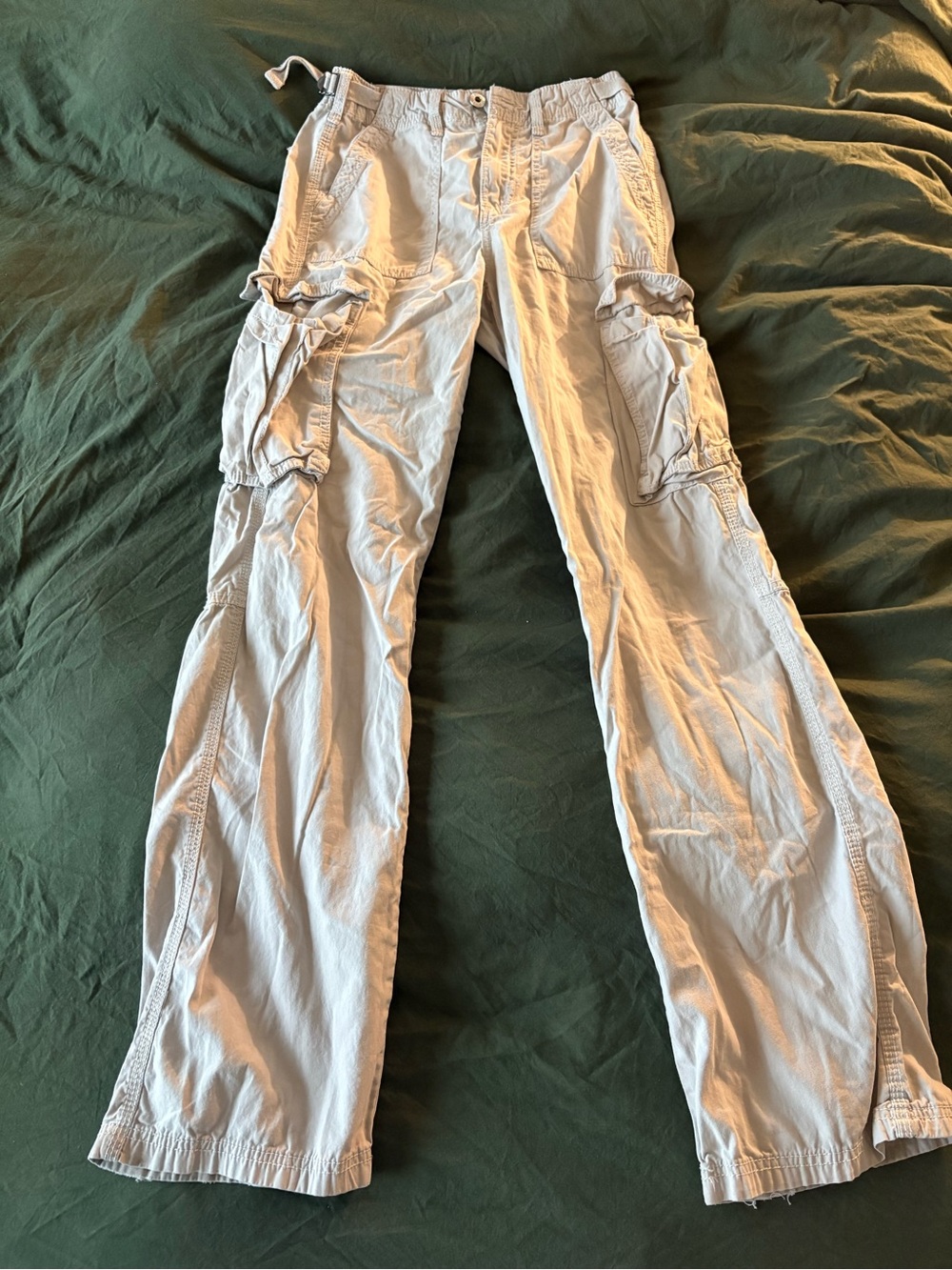 Bershka Low Rise Utility Cargo Pants Multi Pocket Ecru Stone